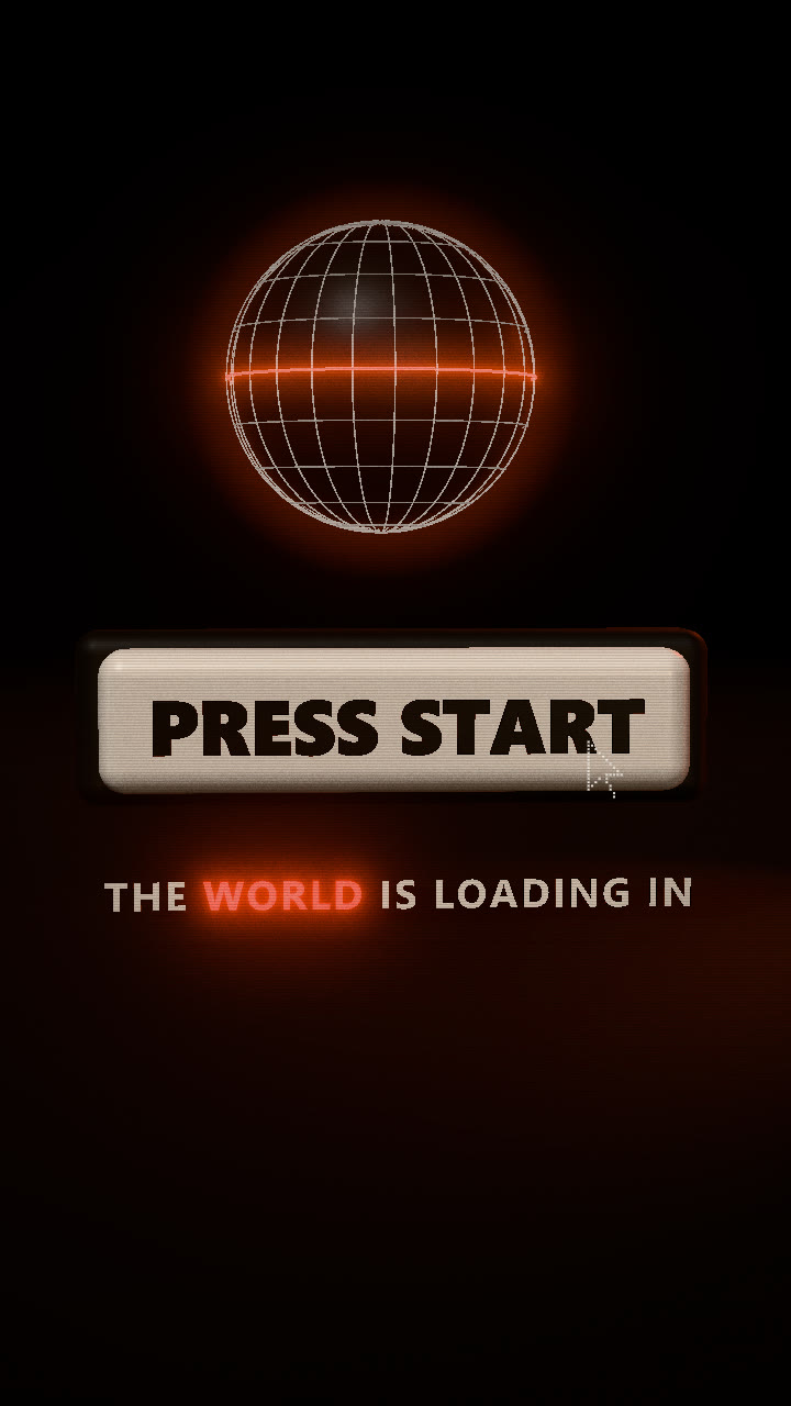 PRESS START 버튼과 회전하는 지구본